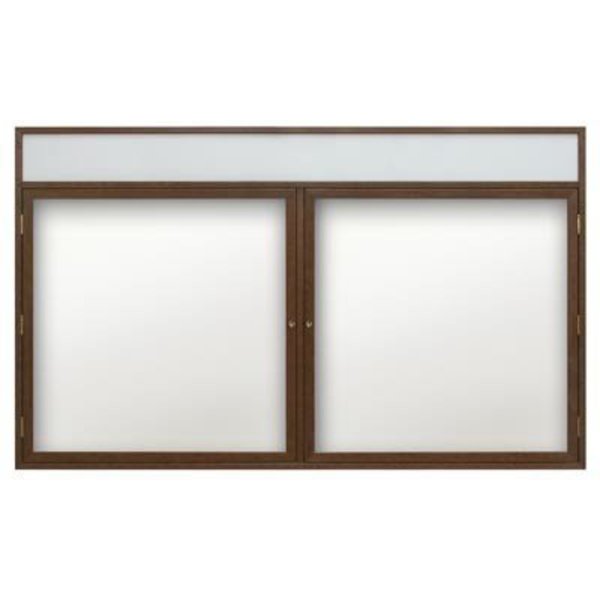 United Visual Products 60"x36" 2-Door Enclosed Wet/Dry Erase, Header, Black Board/Cherry UV854DH-CHERRY-BLKPORC